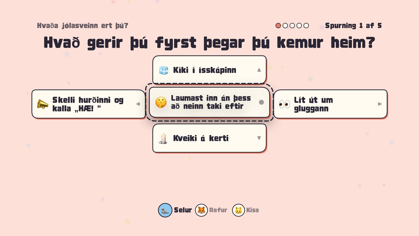Spurning í quis? þar sem svörin raðast eins og snertiflötur fjarstýringarinnar.